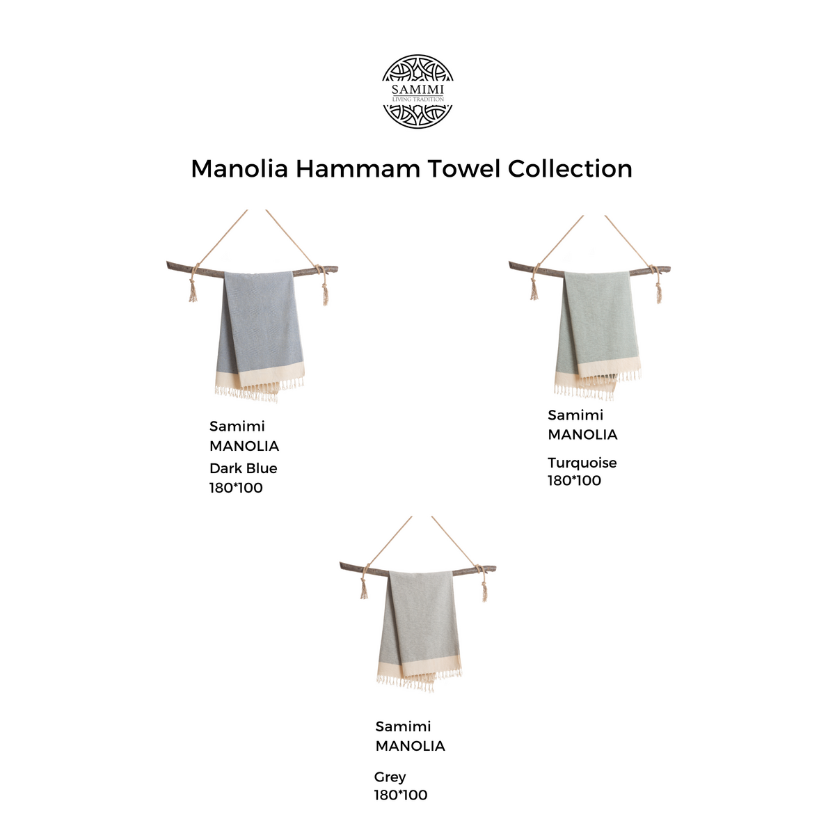 MANOLIA Telo Mare Hammam in Cotone – Leggero – Grigio - 180x100 cm