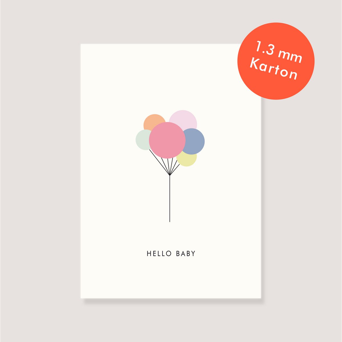 Postkarte Naturkarton - "Luftballons - Hello baby"