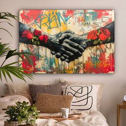Canvas schilderij - Wanddecoratie Graffiti - Rozen - Handen - Street art - Muurdecoratie woonkamer - Slaapkamer decoratie - Kamer accessoires - Schilderijen op canvas