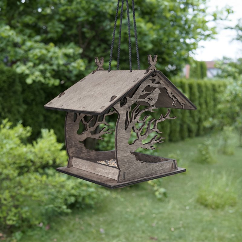 Hängender Vogelfutterspender aus Holz, Futterspender für Vogelfutter im Garten und Hinterhof