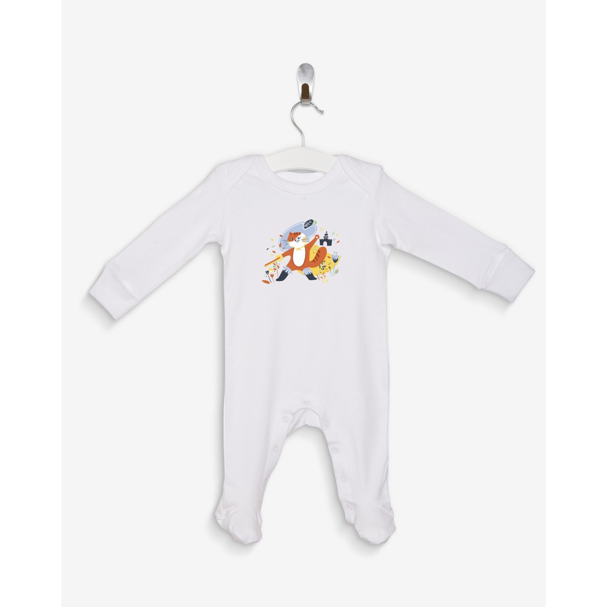 White pajamas Chat Botté 100% organic cotton certified OEKO-TEX