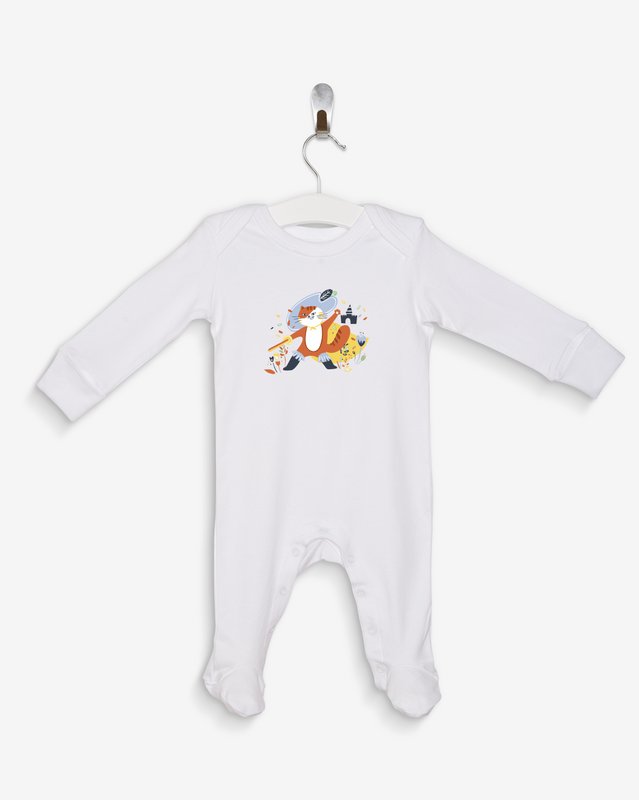 White pajamas Chat Botté 100% organic cotton certified OEKO-TEX