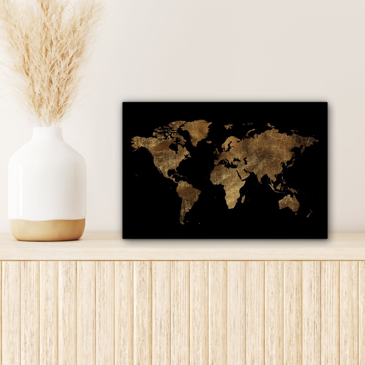 Canvas schilderij  - Wanddecoratie - Wereldkaart - Goud - Luxe - Aarde - Zwart