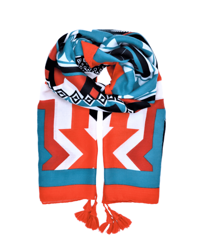 Viscose pareo with geometric pattern in multicolor