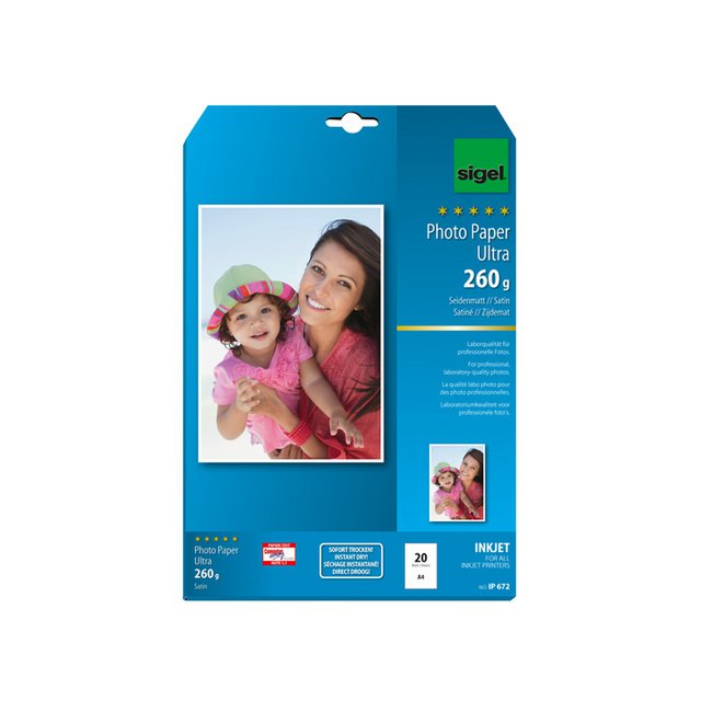 Inkjetfotopapier Sigel A4 Ultra 260grs superwit 20 vel zijdemat