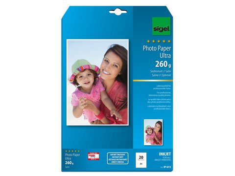 Inkjet fotopapier Sigel A4 Ultra 260grs superwit 20 vellen zijdemat