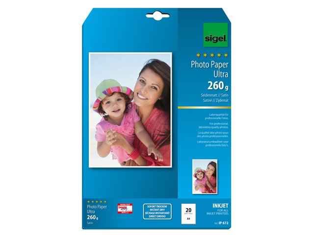 Carta fotografica Inkjet Sigel A4 Ultra 260gr super bianca 20 fogli satinata