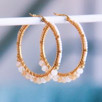 Round faceted Miyuki hoops - nude