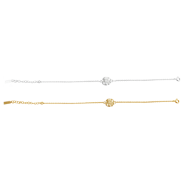 Elegant silver and gold charm bracelets with delicate floral charms. Suitable for everyday wear or special occasions.