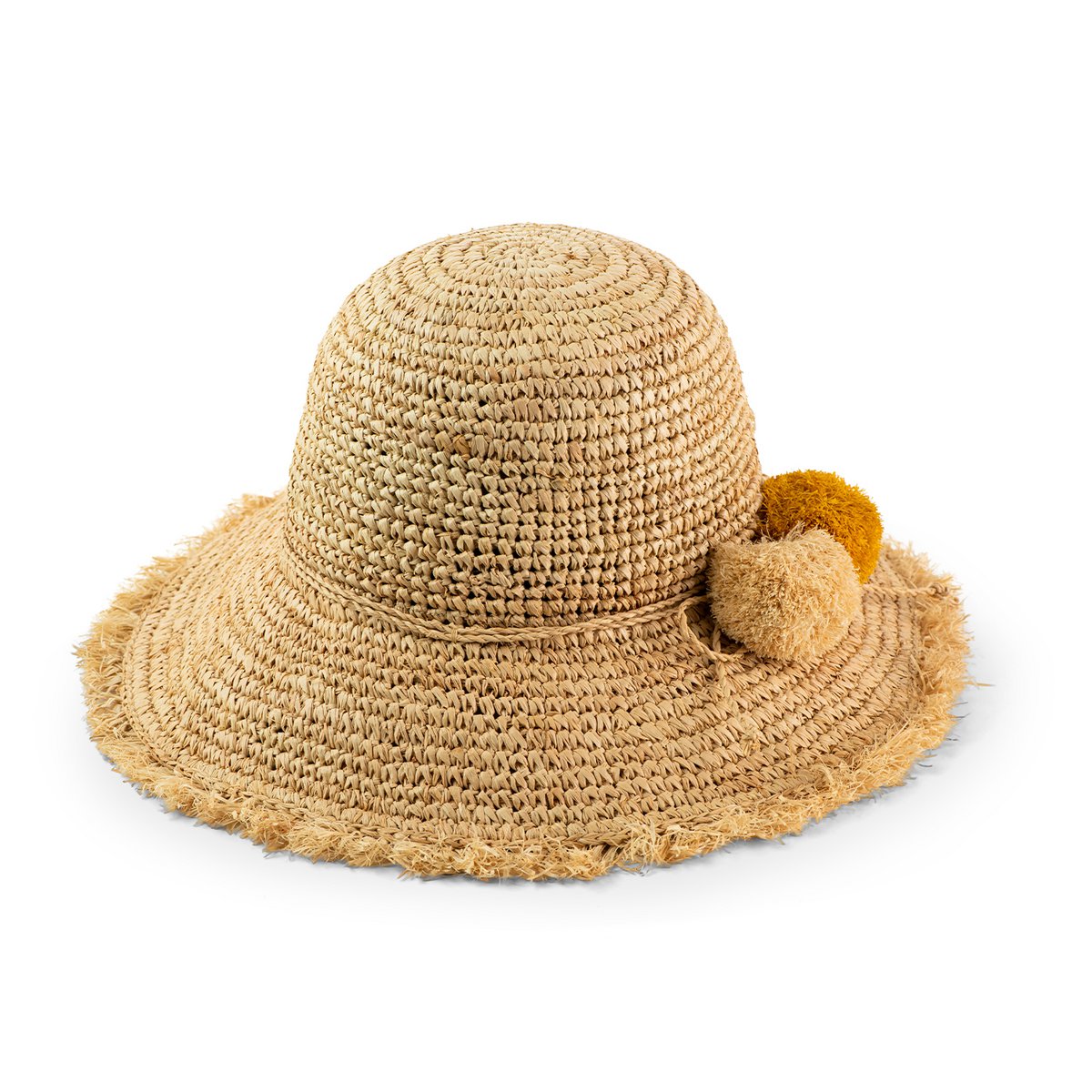 Raffia strohoed met pompons