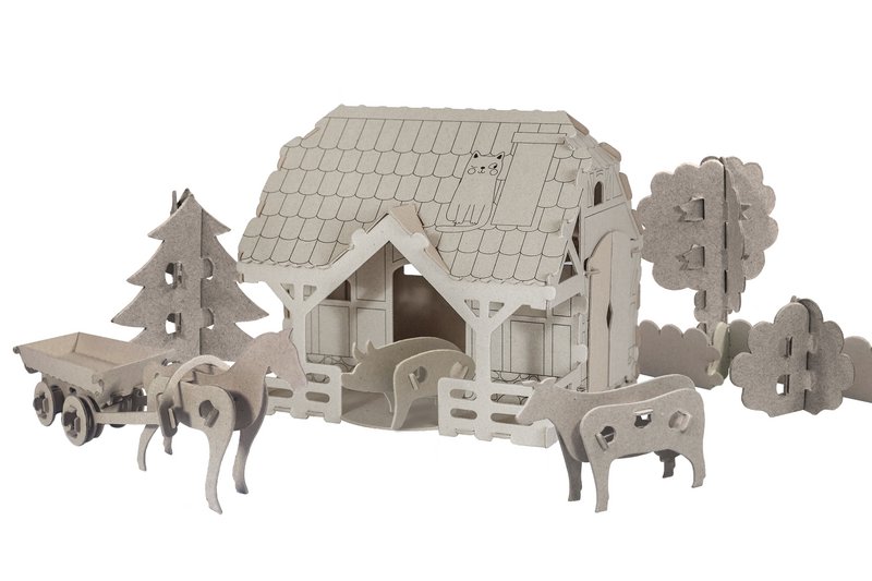 Casa Granja Constructora de cartón 3D, 5+, bricolaje, regalo para niños, set para colorear