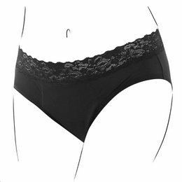 'Bamboozy Menstrual Underwear Style 3 Mid-Hip Daisy - Intimate Care product in black color with lace trim. Available in sizes XS to 3XL.'

The product is Bamboozy Menstrual Underwear Style 3 Mid-Hip Daisy, which falls under the Intimate Care category. The underwear is black in color and features a lace trim. It is available in sizes ranging from XS to 3XL.