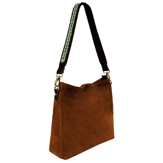 BOHO IBIZA BAG - Tracolla Tiger Turchese (70cm) + Borsa in pelle scamosciata (Cognac)