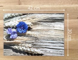 Artipics dækkeservietter dækkeservietter, 4 stk, vaskbare kornblomster på drivtømmer, plastik dækkeservietter, 42x30 cm, kornblomster med korn, sommermotiv, naturlig borddekoration, landstedsstil