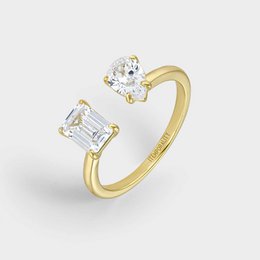 Bague en argent plaqué or jaune avec zircons blancs