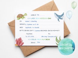 Set di biglietti d'invito subacquei da compilare comprensivi di buste per le feste di compleanno dei bambini squalo o le feste delle sirene