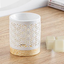 Quemador de perfume serie Céramy – Flor – Portavelas de cerámica lacada – Difusión de ceras aromáticas, aceites esenciales – Idea decorativa de regalo