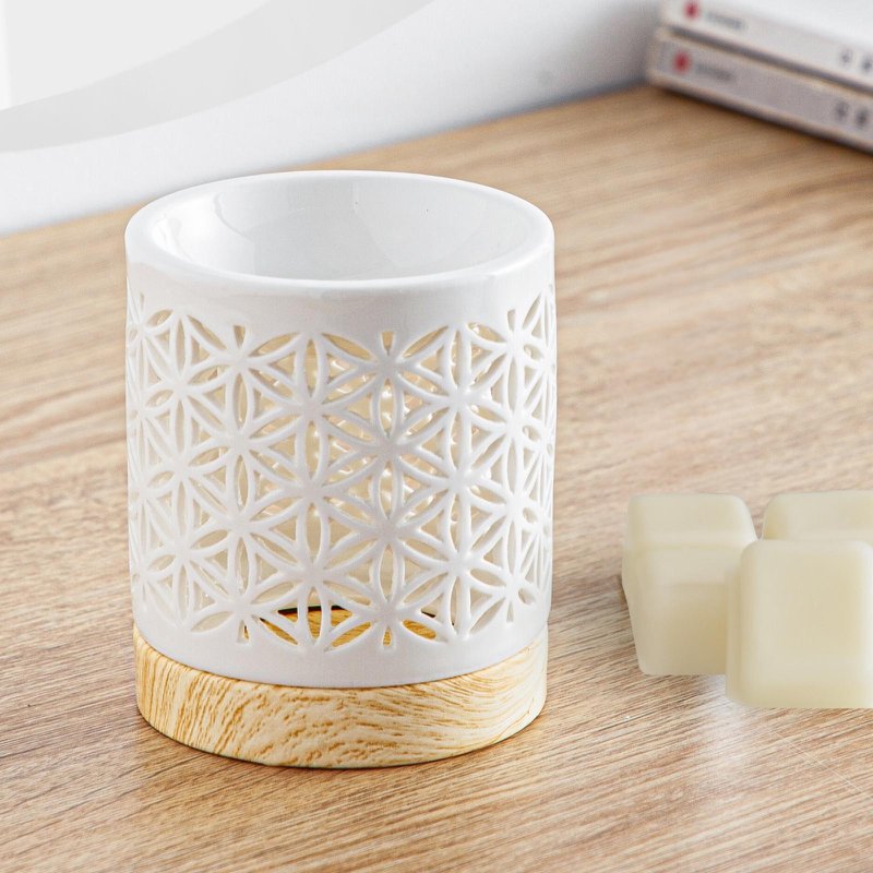 Quemador de perfume serie Céramy – Flor – Portavelas de cerámica lacada – Difusión de ceras aromáticas, aceites esenciales – Idea decorativa de regalo