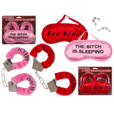 Kinky Pleasure - OB088 - "Sex Slave" en "De teef is slaapmasker + handboeien set 2 stuks