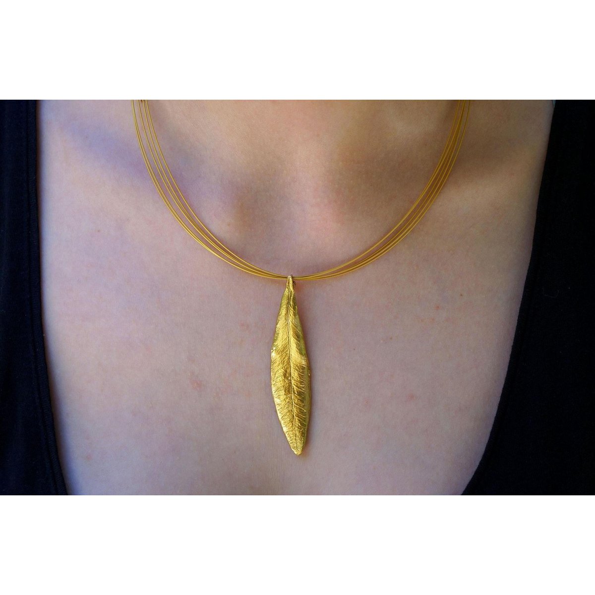 Gold Olive Leaf Pendant, Handmade Nature Jewelry, Organic Tree Necklace, Gift for Luck & Longevity, Eco Sustainable Sterling Silver 925