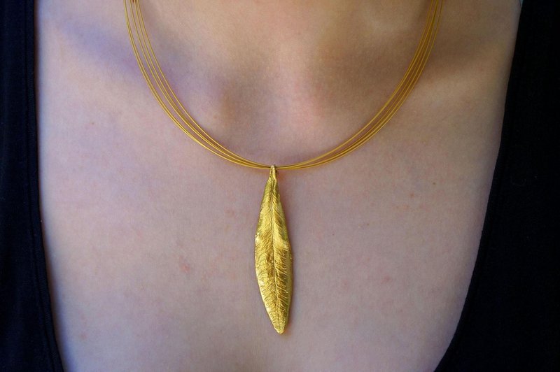 Gold Olive Leaf Pendant, Handmade Nature Jewelry, Organic Tree Necklace, Gift for Luck & Longevity, Eco Sustainable Sterling Silver 925