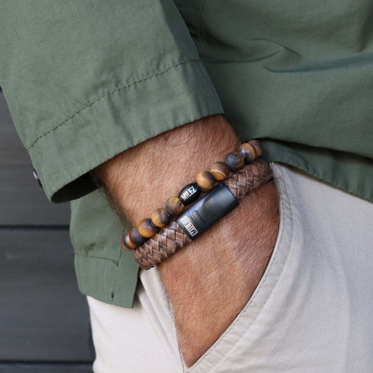 Men's Bracelets Set 'Tiger Tone' -black clasp
