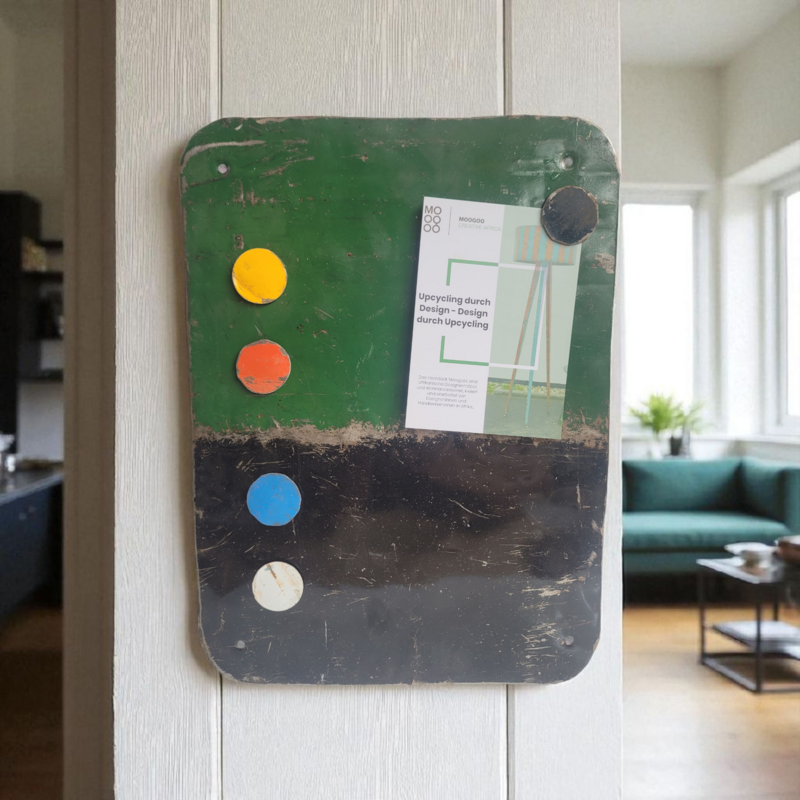 Magnetic board made from recycled oil drums with 5 colorful magnets