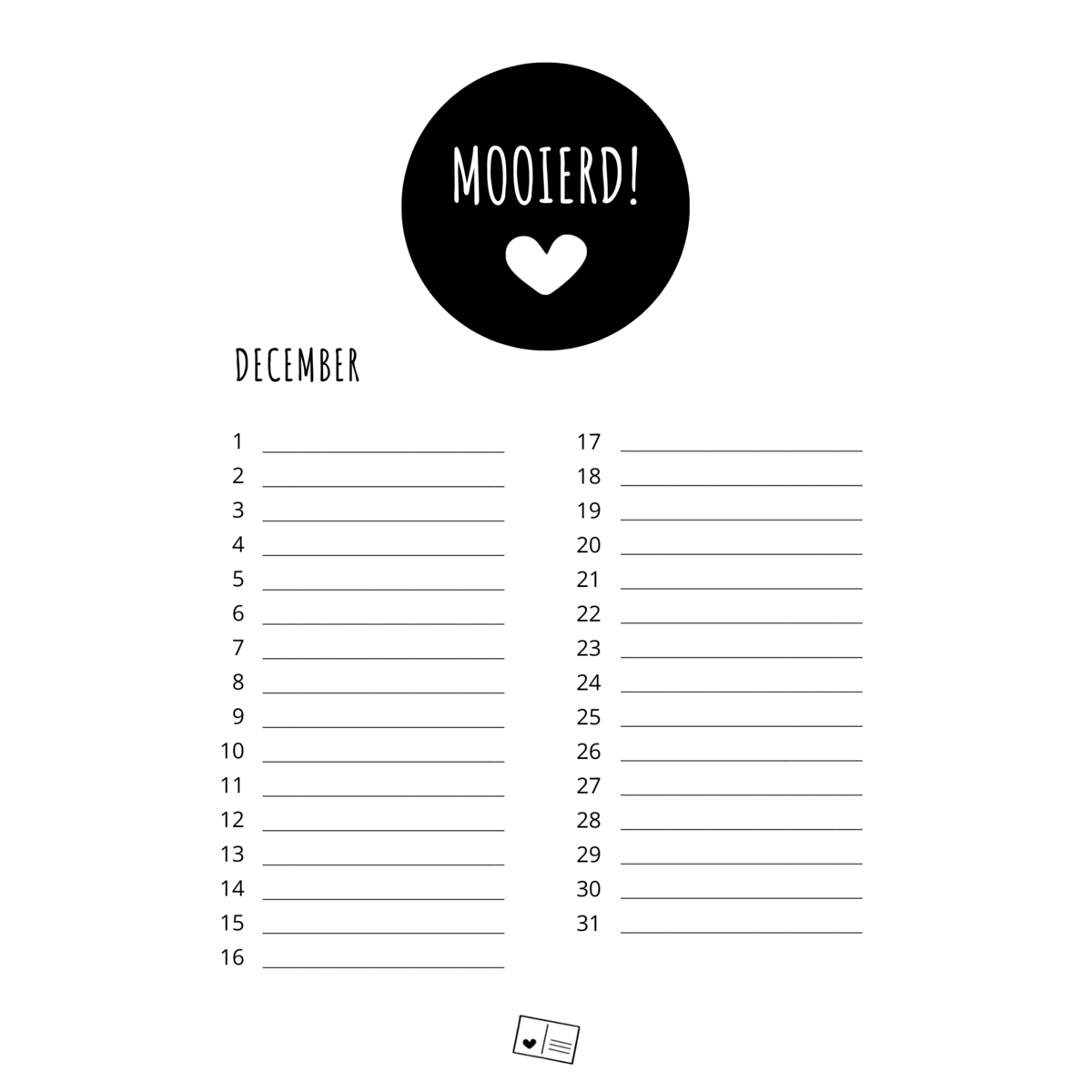 Pluimpjes verjaardagskalender - A5 formaat