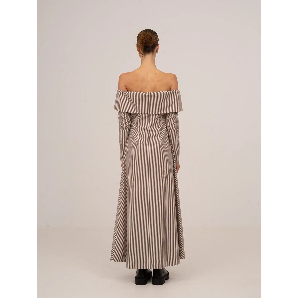 Bardot Brown Striped Off Shoulder Maxi Dress