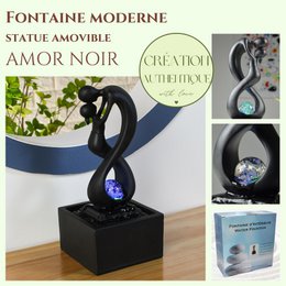 Zimmerbrunnen - Amor Black - Modern mit buntem LED-Licht - Abnehmbare Liebhaberskulptur - Zeitgenössische Innendekoration - Rotierende Kugel