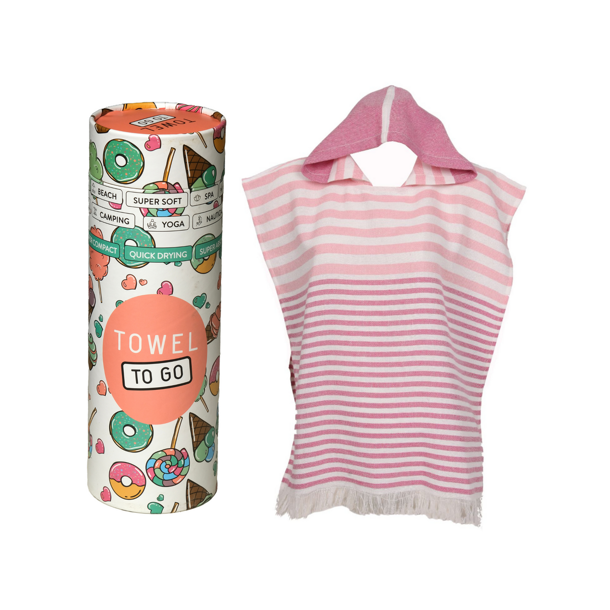 TOWEL TO GO PLAYA KIDS Cotton Beach Poncho 60x48 cm | Quick Dry Changing Towel | Pink | with Gift Box
