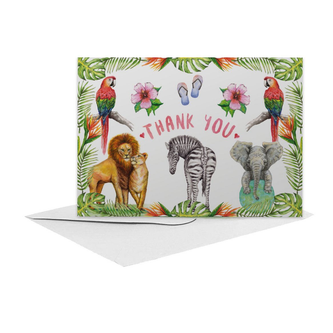 Carte de voeux jungle - Merci - peinte à la main par Mies - Format A6
