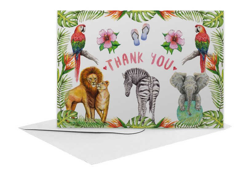 Carte de voeux jungle - Merci - peinte à la main par Mies - Format A6
