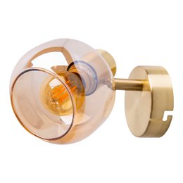 Spot muro di vetro "Libby", classica lampada da parete in metallo color ottone e vetro colorato in ambra, con presa E14, per sala da pranzo, soggiorno, corridoio o ufficio, 16 cm