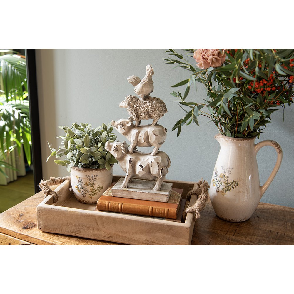 Decoratie Kan 17x13x22 cm Beige Geel Keramiek Bloemen Schenkkan