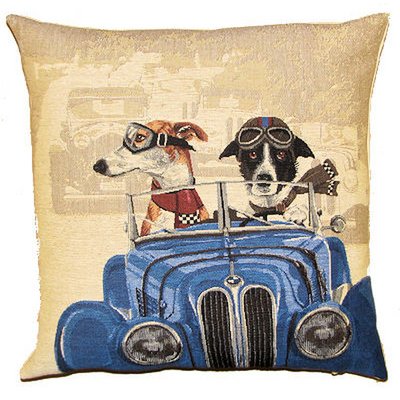 taie d'oreiller décorative chiens de course bleu