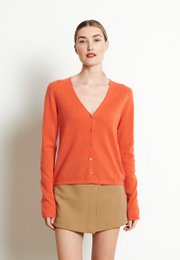 LILLY 7 Tangerine monteret cardigan i kashmir med V-hals