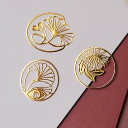 set of 3 metal clip bookmarks - art nouveau "palmette"