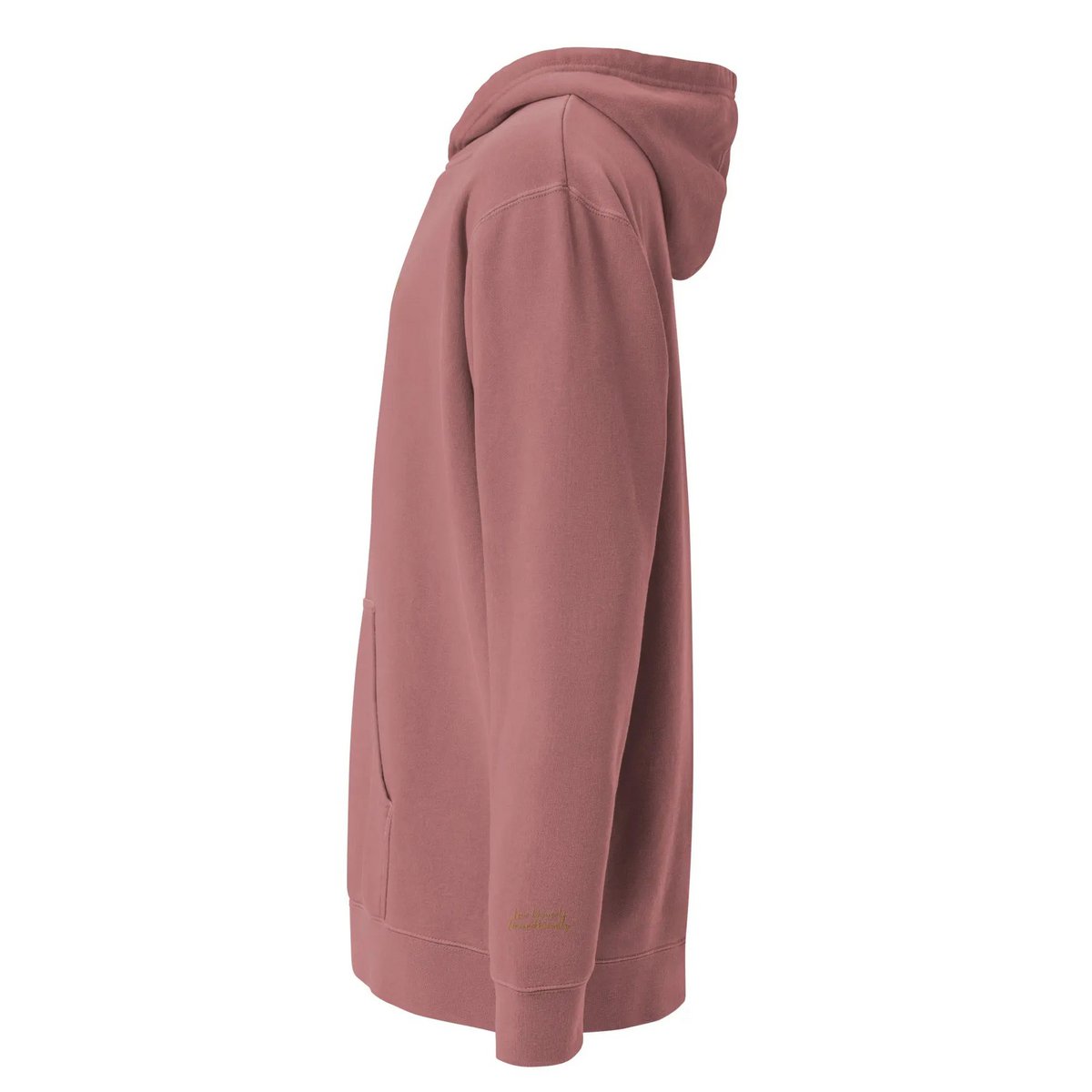 Self Love Unisex pigmentgefärbter Kapuzenpullover mit Altgold-Stickerei | Modischer Kapuzenpullover