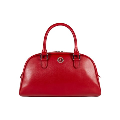 RB1034V | VIRGINIA bowlingtas voor dames van echt saffianoleer, gemaakt in Italië. Glanzend zilveren metalen accessoires. Rode kleur. Afmetingen: 35 x 19 x 14,5 + 12 cm (handvat licht)