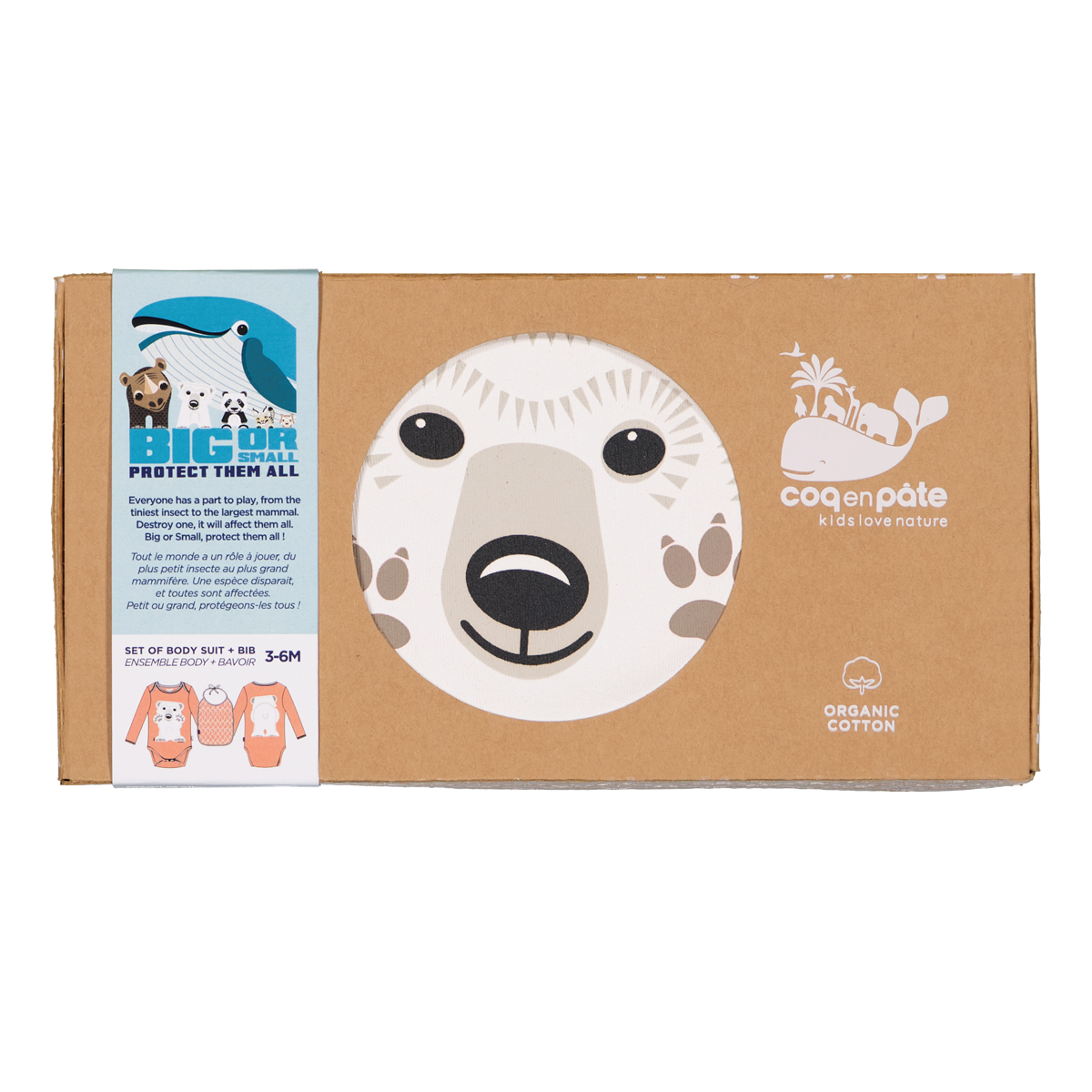 Long Sleeve Bodysuit & Bib Set | Organic cotton |Polar bear | Birth gift
