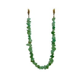 A necklace made of green aventurine gemstone beads with a cord-like design.