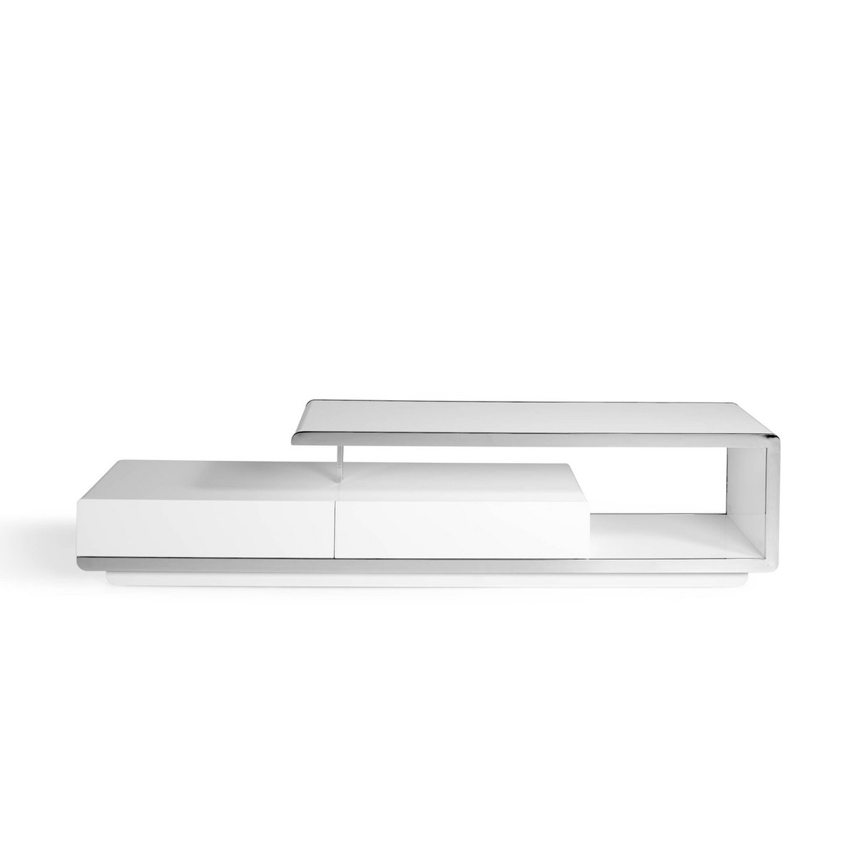 TV-Schrank aus weißem Holz und Chromstahl