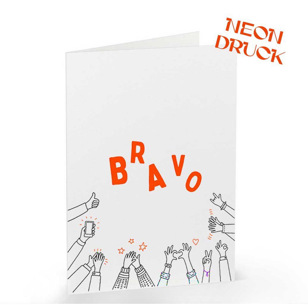 Klappkarte Bravo mit Neondruck