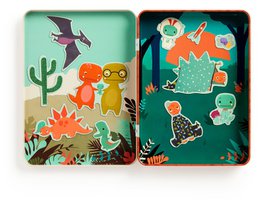  "Colorful T-Rex dinosaur puzzle set with desert animals, cacti, vibrant orange and green colors, educational toy"