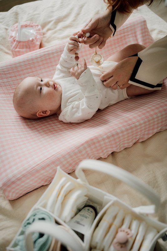 Coperchio di pad che cambia il pannolino Tisu, Gingham rosa