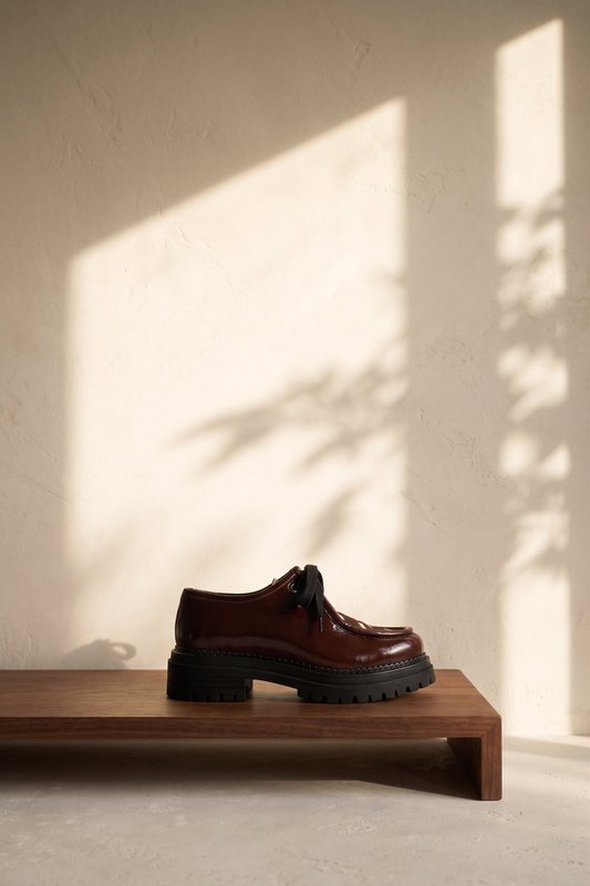 ODDA CASTAGNA BRUIN – Leren dikke loafers met Bambi-haardetail