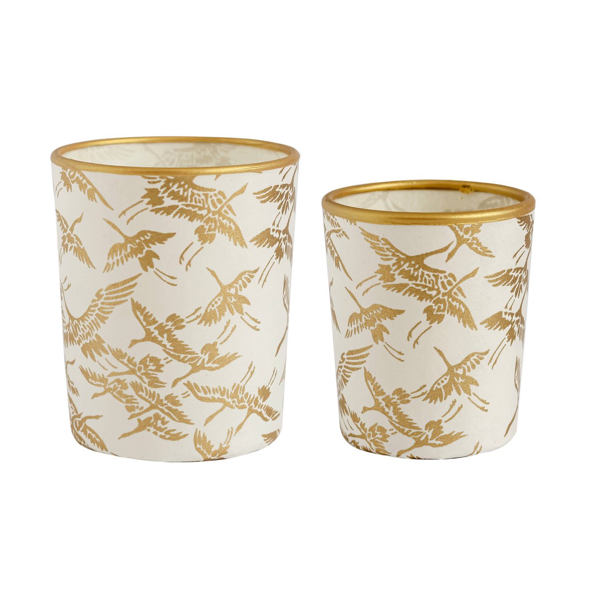 Medium Tealight Holder Made of Glass & Chiyogami Paper | Flying birds | Hand made