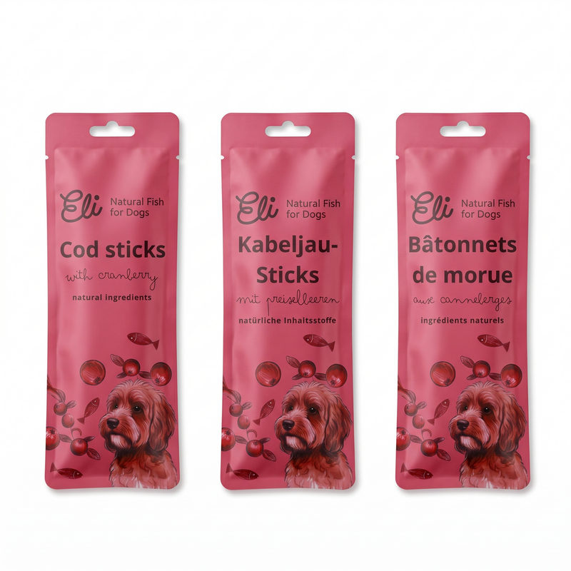 Gedroogde Kabeljauwsticks Met Cranberry Natuurlijke Hondensnacks 30 g