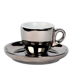 Espresso cup and saucer set in silver color, 55 ml capacity, sold in a set of 6.